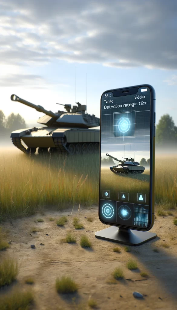 Mobile device detecting military tank